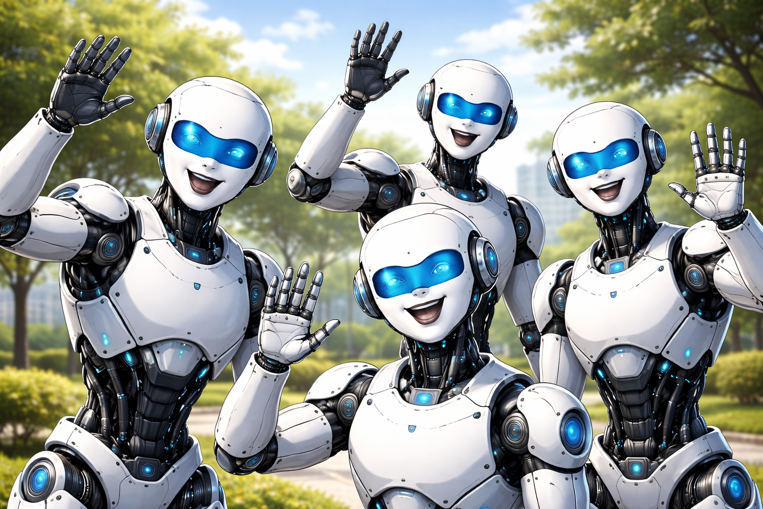 AI robots winken in die Kamera